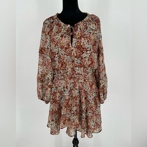 Fate Women’s Sz S Floral Oversized Mini Dress Tiered Multicolor Metallic Boho R5